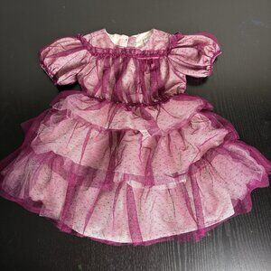 JANIE and JACK Girls Size 5 Dark Pink Tiered Ruffle Party Dot Dress Short Sleeve